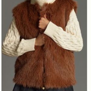 Anthropologie Brown Faux Fur Midi Vest NWT